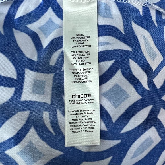 Chico's 3 Maxi Dress XL Blue White‎ Sleeveless Geo Print Jersey Knit Slit V-Neck - Picture 9 of 12